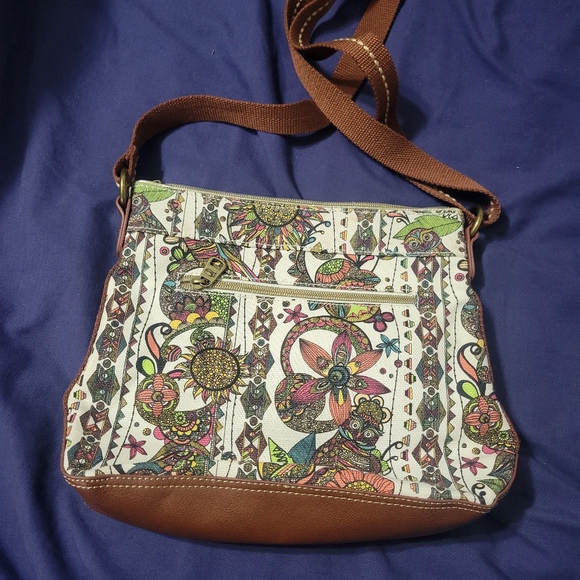 SAKROOTS ADJUSTABLE STRAP PEACE/ BIRD/FLORAL MULTICOLOR CROSSBODY BAG - Picture 5 of 5